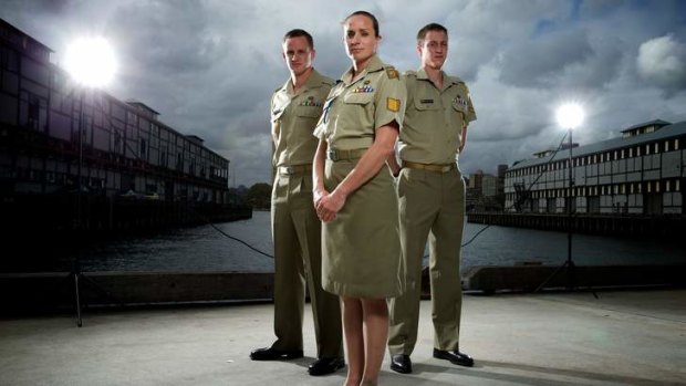 Australian soldiers Lance Corporal Craig Hancock, Sergeant Sarah Webster and Lance Corporal James Duncan, who work with four actors to bring the play to life.