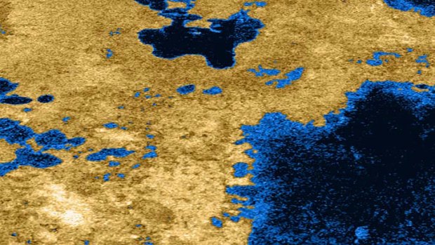 Bodies of water ... a radar image of Titan taken by NASA's Cassini spacecraft.