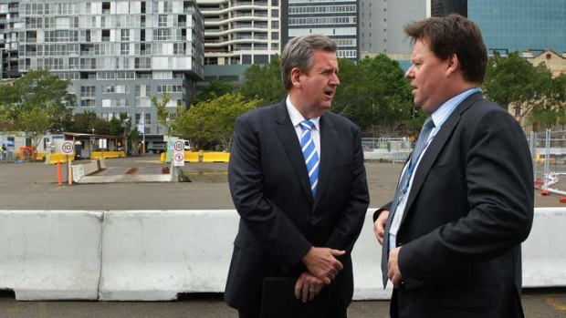 NSW Premier Barry O'Farrell, left, with Lend Lease Group CEO Steve McCann at Barangaroo South marking the start of major construction.