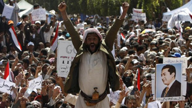 "Day of Rage" ... Yemeni protesters chant slogans calling for the ouster of President Ali Abdullah Saleh.