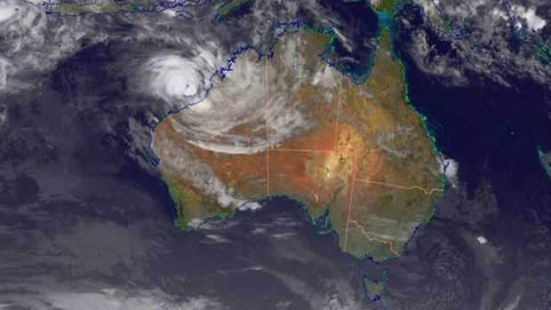 A satellite image from Monday morning shows the approaching cyclone.