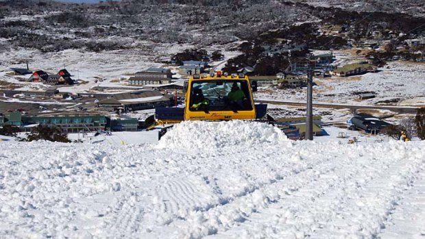 A Perisher groomer prepares the Front Valley slope, which will open on Friday.