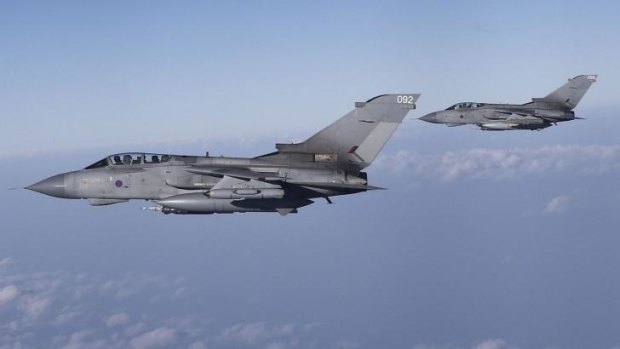 British Tornado GR4s flying over Iraq as part of the US-led attacks on Islamic State fighters.