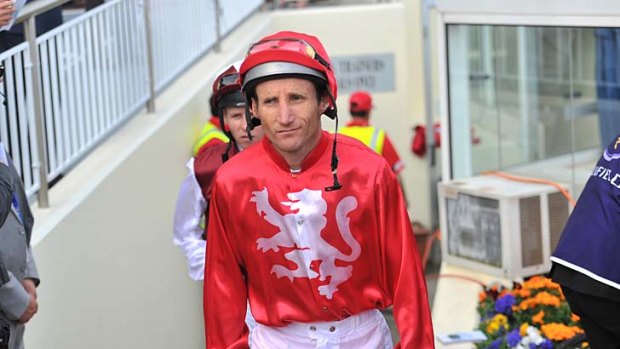 Damien Oliver before race nine on Caulfield Cup day.