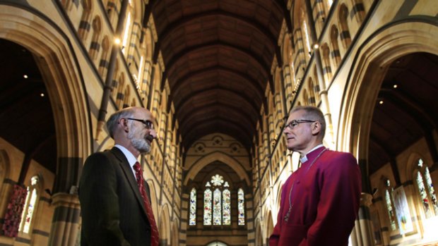 A meeting of minds: Geneticist Philip Batterham and Archbishop Philip Freier agreed St Paul's Cathedral was an ideal place to honour Charles Darwin.