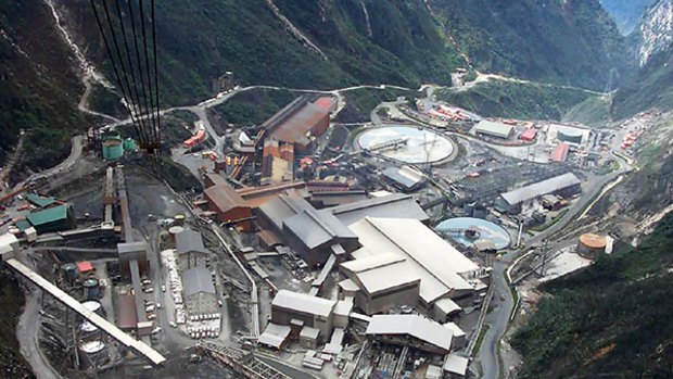 An aerial view of the mine run by Freeport-McMoran Cooper & Gold Inc, at the Grasberg mining operation, in Indonesia's Papua province.