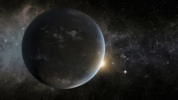 An artist imagining of Kepler-62f, a potentially habitable exoplanet discovered using data transmitted by the Kepler craft.