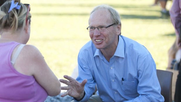 ALP candidate for Forde Peter Beattie gets to know voters at the Ormeau Fair.