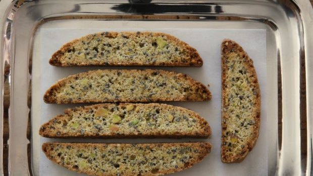 Pistachio and sesame biscotti.