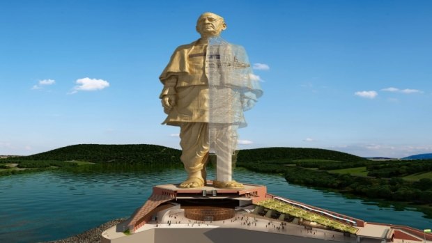 An artist's impression of the Statue of Unity. Once construction is complete, it will be the tallest statute in the world.
