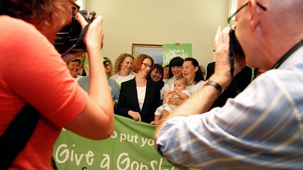 "Blatant political campaigns": Prime Minister Julia Gillard with campaigners from 'I Give a Gonski'.