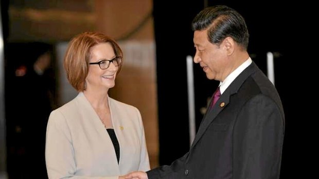 PM Julia Gillard meets China's new leader Xi Jinping in southern China.