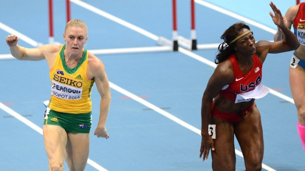 Disappointed: Sally Pearson is edged out by American Nia Ali.