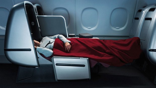 The Skybed II on the Qantas Airbus A380 delivers a full-flat bed in the Business Class cabin.