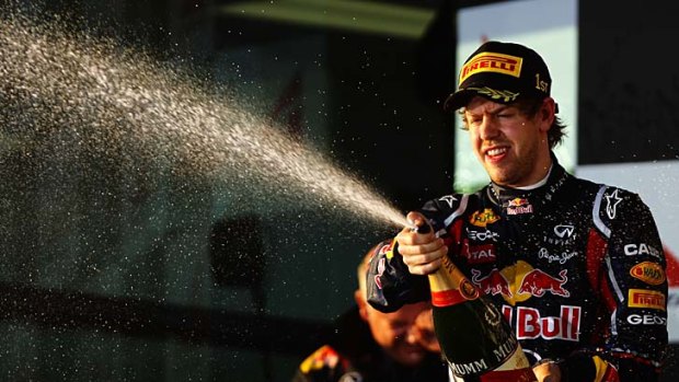 Sebastian Vettel celebrates.