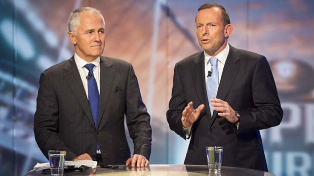 The need for speed: Malcolm Turnbull and Tony Abbott announce the Coalition policy on Tuesday.