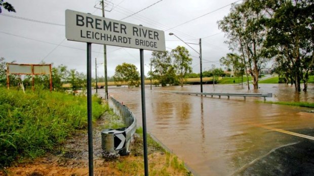 The Bremer River swelling in Ipswich.