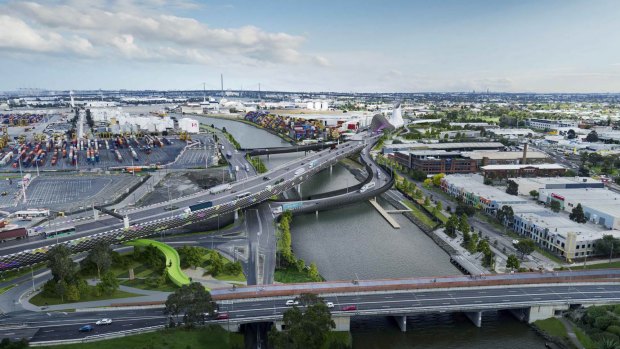 The proposed West Gate Tunnel as it cross the Maribyrnong River. 