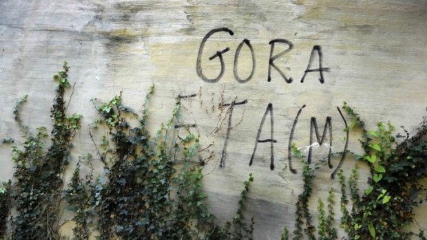 'Up With ETA (Military)' on a farmhouse wall near the Basque village of Goroztika.