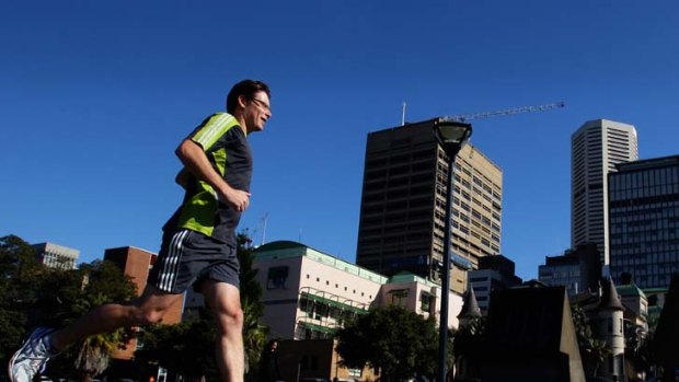 Pounding the pavement ... Igor Grozdanov, 39, jogging in The Domain during his half hour break from his job in IT in the city. Short sprints can be more effective than hours jogging, according to a study.