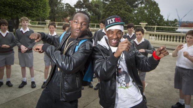 Fablice and G-Storm of local hip-hop act The Flybz at Xavier College. PICTURES: MATTHEW BAYARD