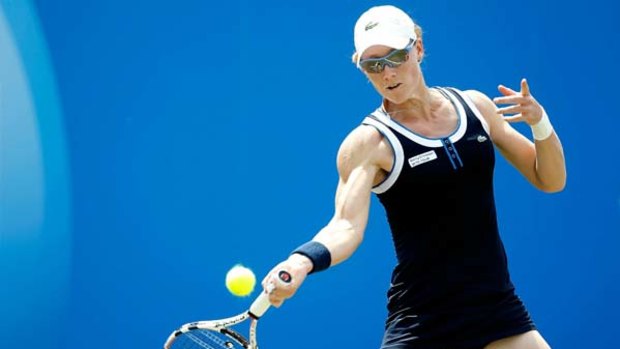 Frustrated ... Sam Stosur crashes out of the semi-finals at Eastbourne on Friday in a straight-sets loss against Russian qualifier Ekaterina Makarova.