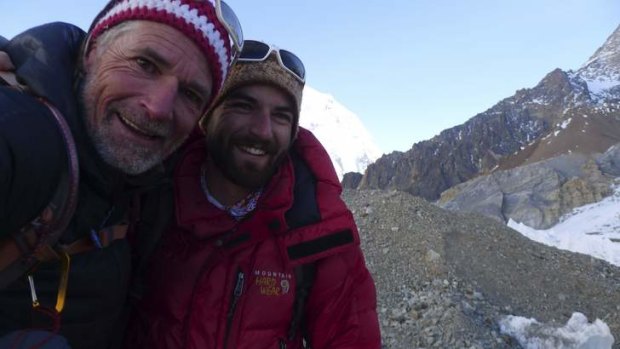 Denali Schmidt, in the red jacket, with his father Marty Schmidt. They are believed to have died in an avalanche on K2.