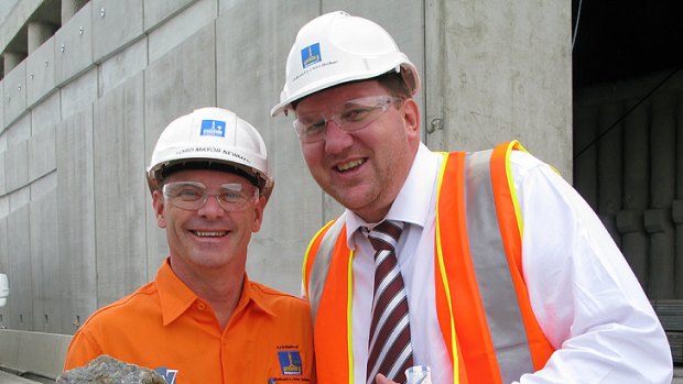 Michael Corkill with his then-boss Campbell Newman during his time as the lord mayor's senior media adviser.