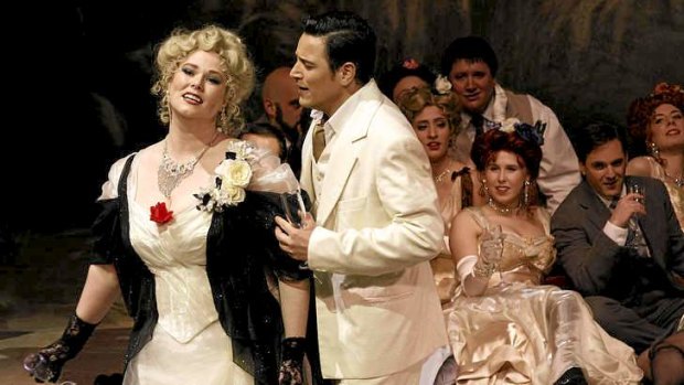 Jessica Pratt (Violetta Valery) and Alessandro Scotto di Luzio (Alfredo Germont) in the Victorian Opera’s <i>La Traviata</i>.