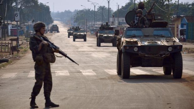 'We don't want another Rwanda': French troops on patrol in the capital Bangui.