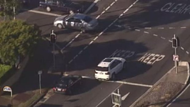 Police pursue the driver of a white vehicle in Brisbane's south on Monday. Photo: Channel 9.
