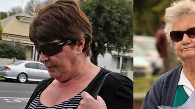 Witness Pauline Langdon (left) saw Mr Wilson wandering along the road. The victim's sister-in-law, Molly Wilson (right), leaves the inquest.