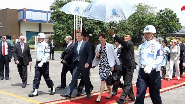 Making strides: Tony Abbott leaves Jakarta after talks with the president.