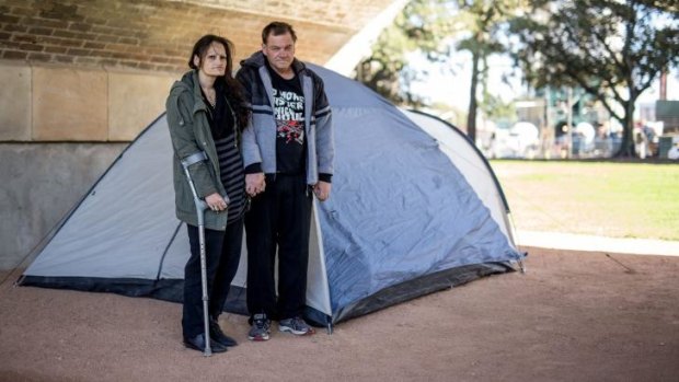 Lara and Matthew live in their tent under the arches.