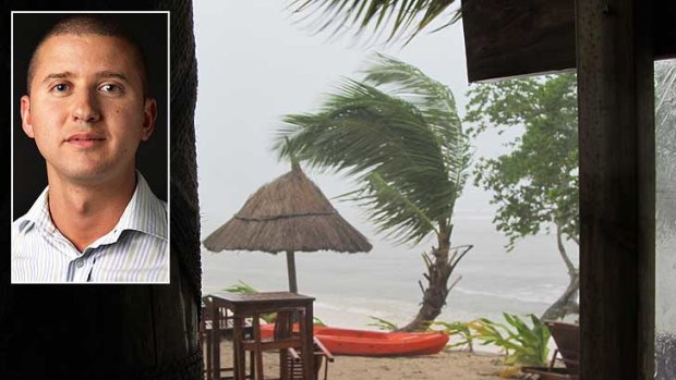 Brian Brownstein, inset, stranded at the Blue Lagoon Beach Resort  on Nacula island.