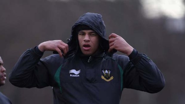 Courtney Lawes of Northampton looks on during a Saints training session last week.
