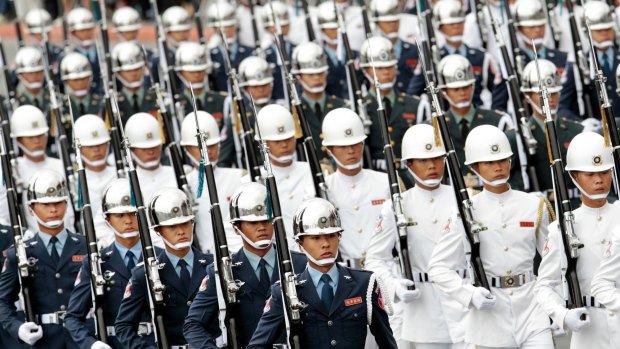 Taiwan military march during the National Day celebrations.