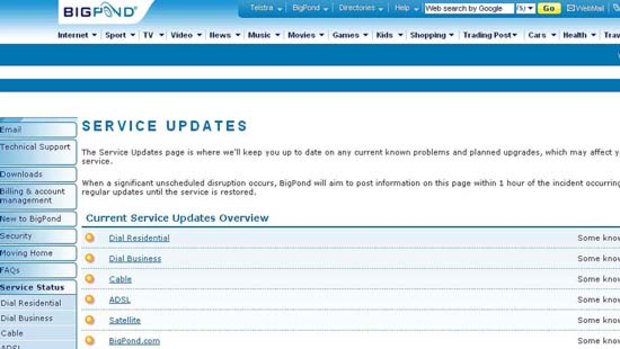 BigPond service updates indicate technical issues for customers.