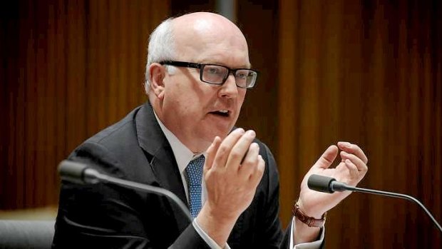 George Brandis appears before the legal and constitutional affairs committee.