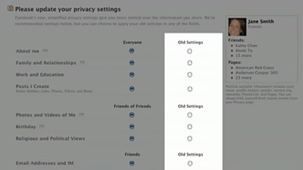 New privacy settings in Facebook.