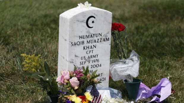 The tombstone of US Army Capt. Humayun S. M. Khan.
