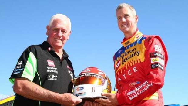 Dick Johnson, left, will have his team cars in a a yellow paint scheme to mark 20 years since Johnson's last Bathurst with John Bowe in the EB Shell Falcon.