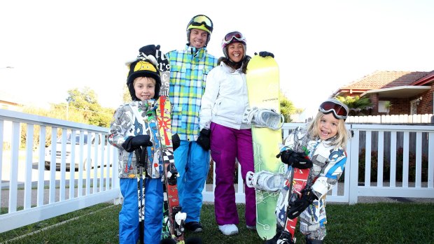  The Mason family - dad Simon, mum Kim and sons Kyle, 7, and Kane ,3 - are ready to hit the slopes in Perisher.