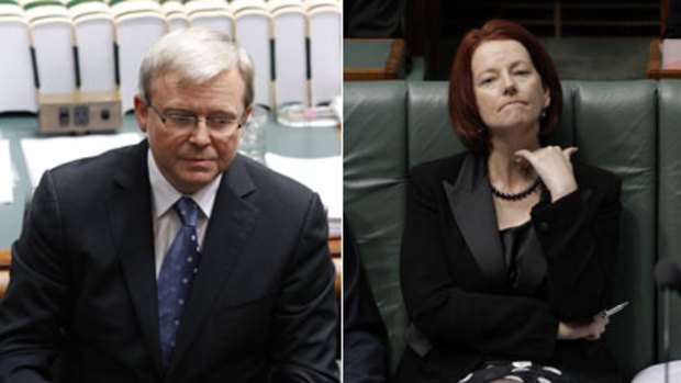 In her hands ...   as leadership tensions grew during the day, the Prime Minister, Kevin Rudd, and his deputy, Julia Gillard, held three meetings.