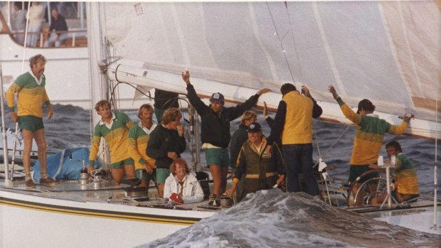 Alan Bond and crew celebrate winning the 1983 Americas Cup.