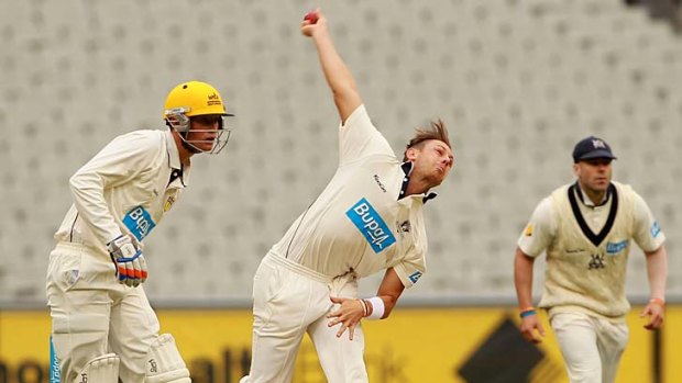 On target: James Pattinson lets fly for the Bushrangers at the MCG.