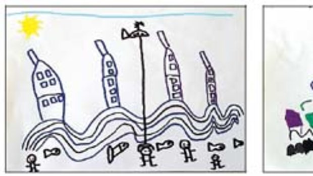 Drawings of the floods by Sydney Cove students.