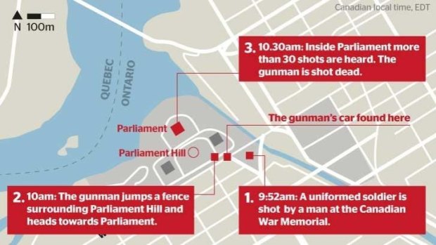 The gunman had first killed a soldier at the nearby National War Memorial before running into the parliament building.