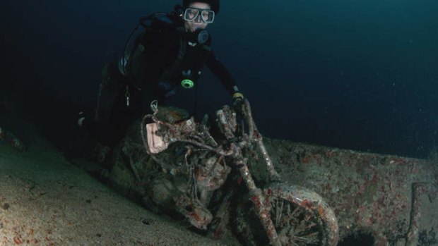 A sunken WWII Japanese motorcycle.