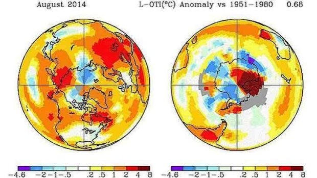 Parts of Antarctica the stand-out hot spots in August.